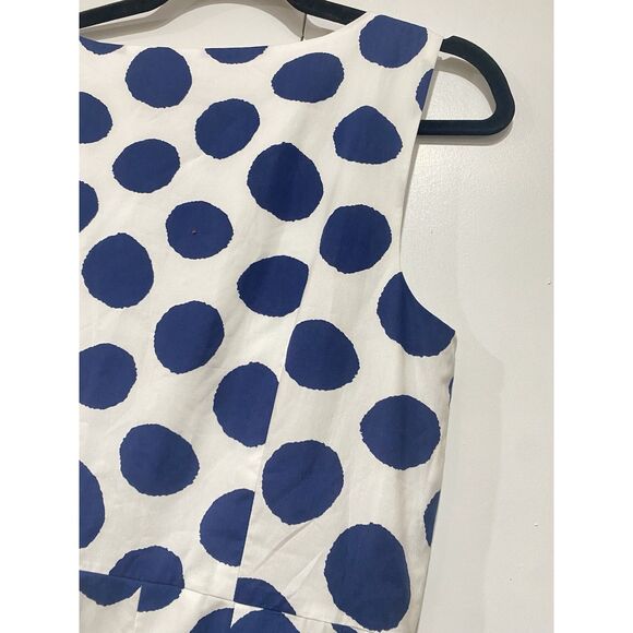 Talbots Dress Sz. 8 Polka Dot White Navy Button Pleat Fit Flare Sleeveless Belt - Picture 10 of 16